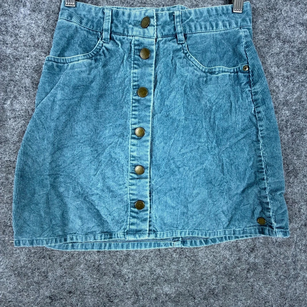Roxy Corduroy‎ Mini A Line Skirt Womens XS Blue Y2K Mall Girl Button Front